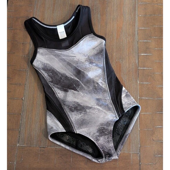 Ivivva by Lululemon Girls Size 6 Black Grey Dance Gymnastics Leotard Bodysuit - Picture 1 of 8